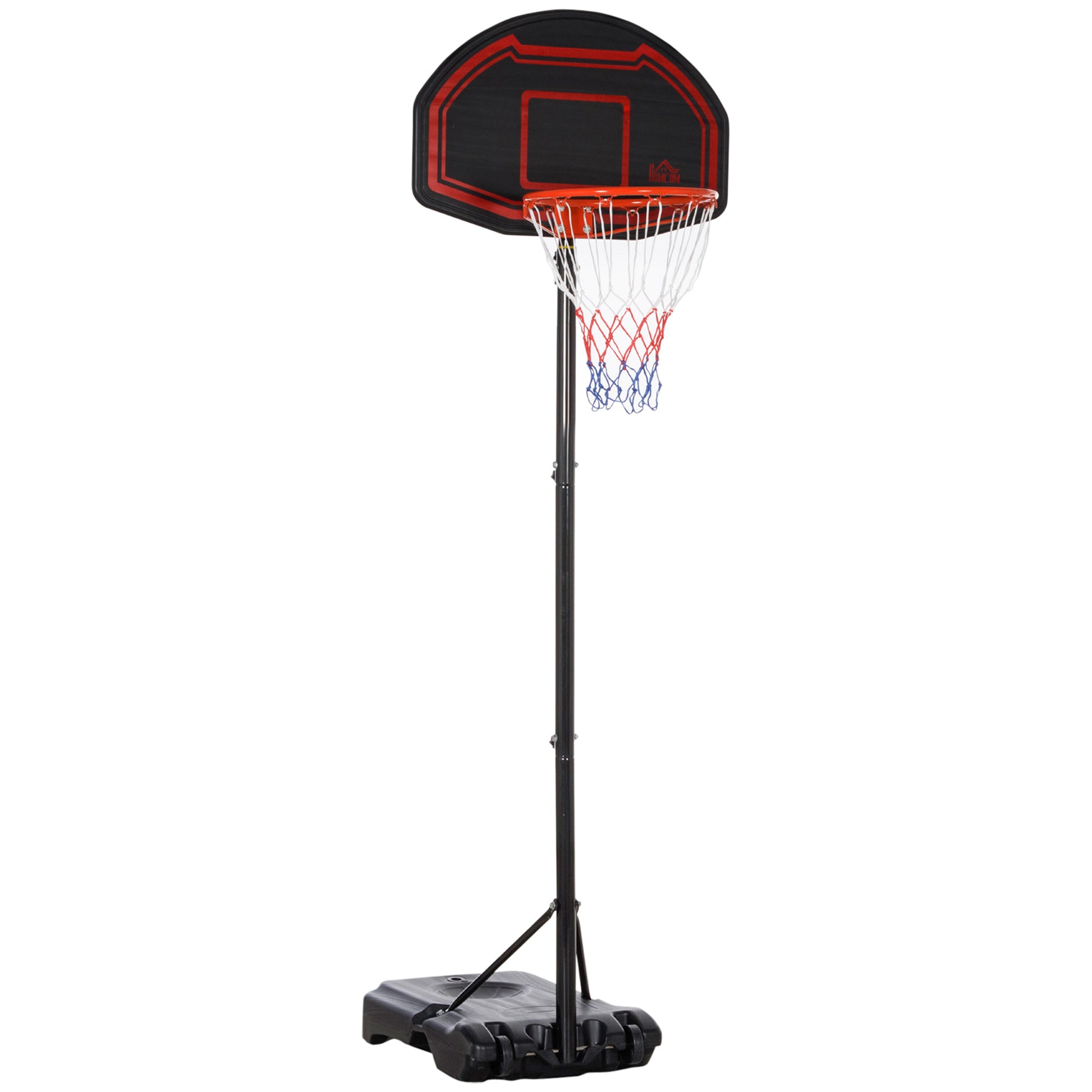 Photo of HOMCOM Basketball Hoop Stand Portable Adjustable Height 2.1-2.6m w/ Wheels, Sturdy Rim Stable Base, Black in Black colour on a white background