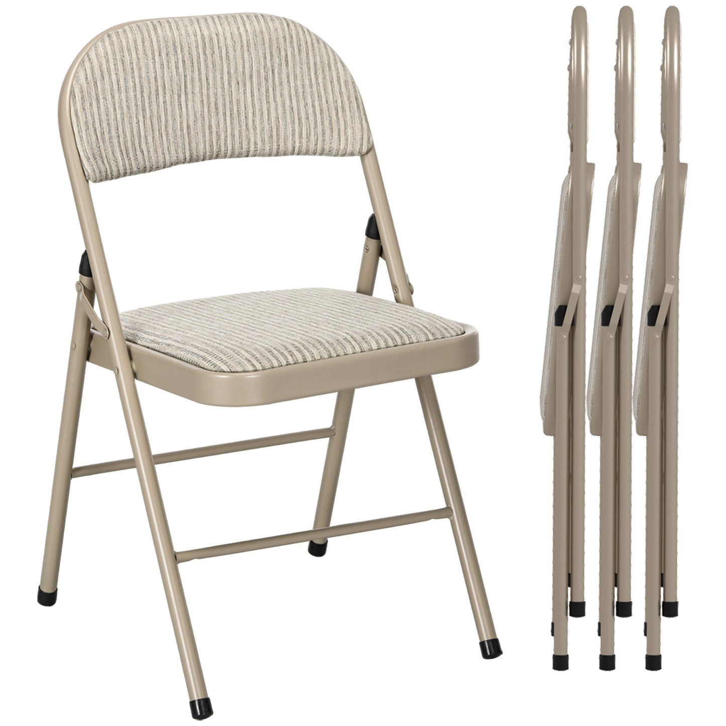 Photo of HOMCOM Linen-Look Set of Four Cushioned Folding Chairs - Beige in Beige colour on a white background