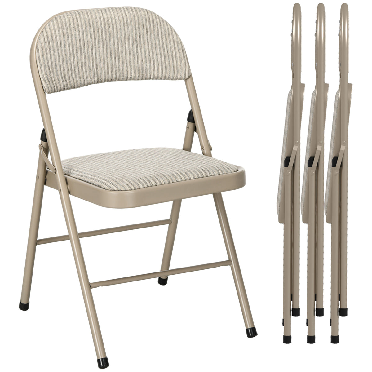 Photo of HOMCOM Linen-Look Set of Four Cushioned Folding Chairs - Beige in Beige colour on a white background