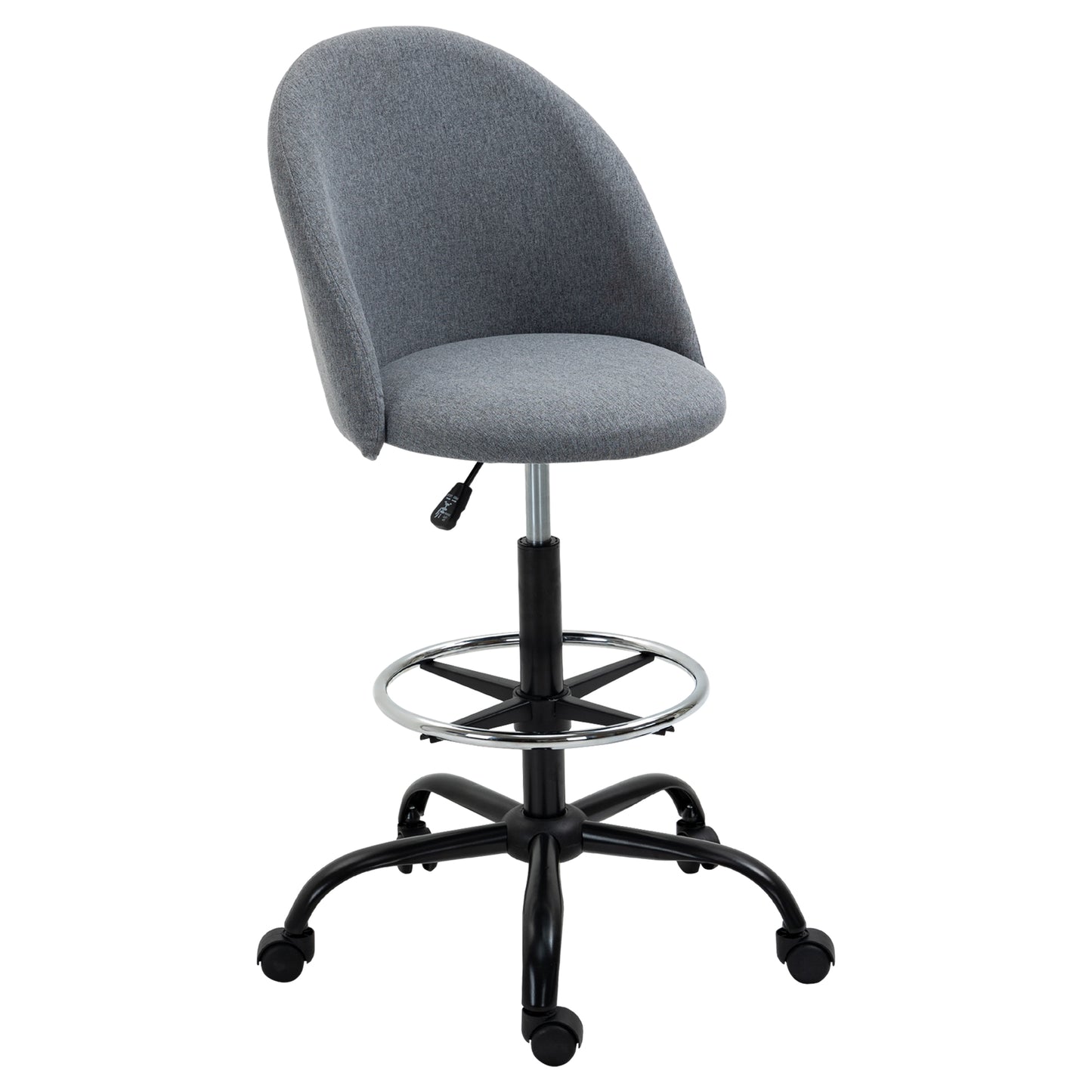 Photo of Vinsetto Ergonomic Drafting chair Adjustable Height w/ 5 Wheels Padded Seat Footrest 360° Swivel Freely Comfortable Versatile Use For Home Office - Grey in Grey colour on a white background