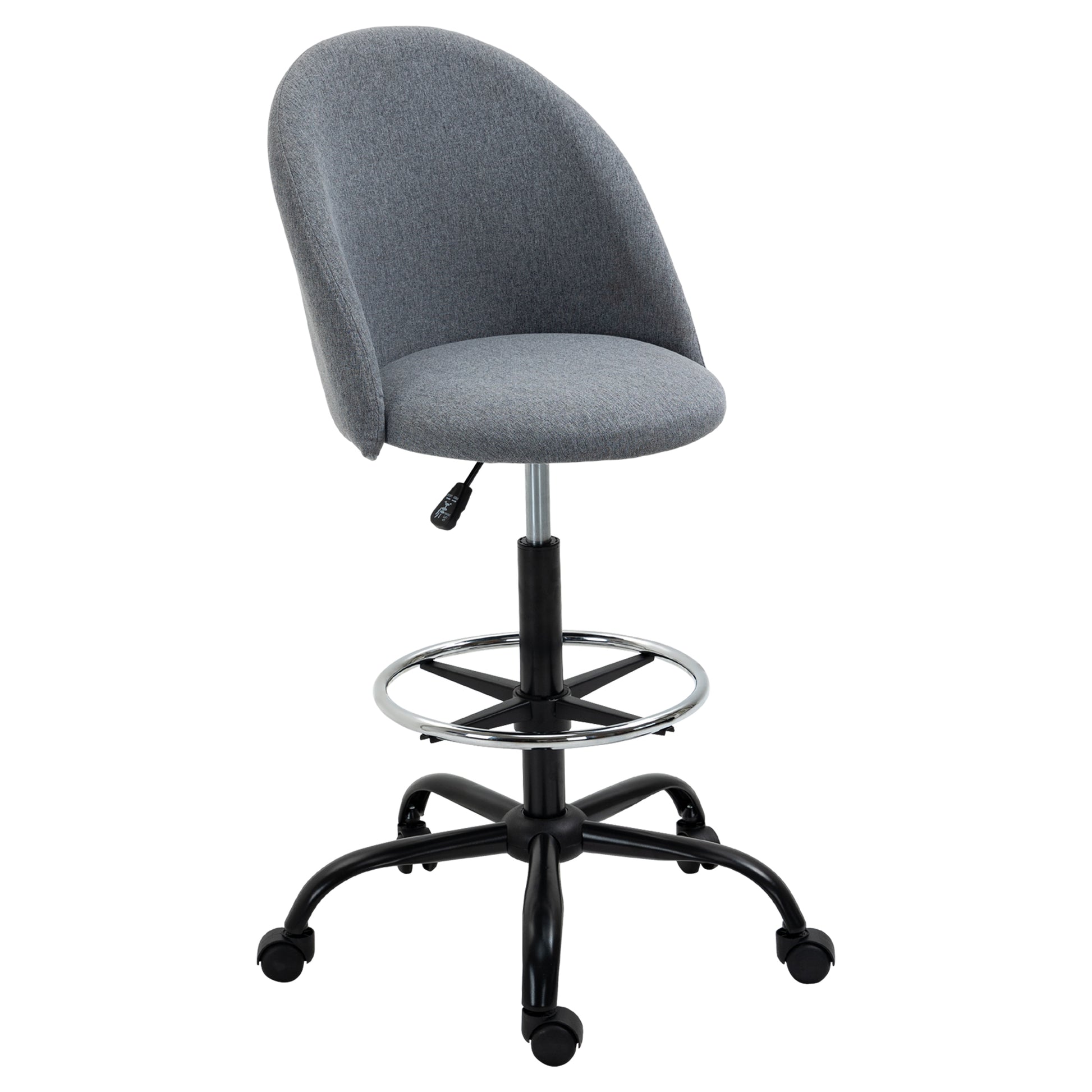Photo of Vinsetto Ergonomic Drafting chair Adjustable Height w/ 5 Wheels Padded Seat Footrest 360° Swivel Freely Comfortable Versatile Use For Home Office - Grey in Grey colour on a white background