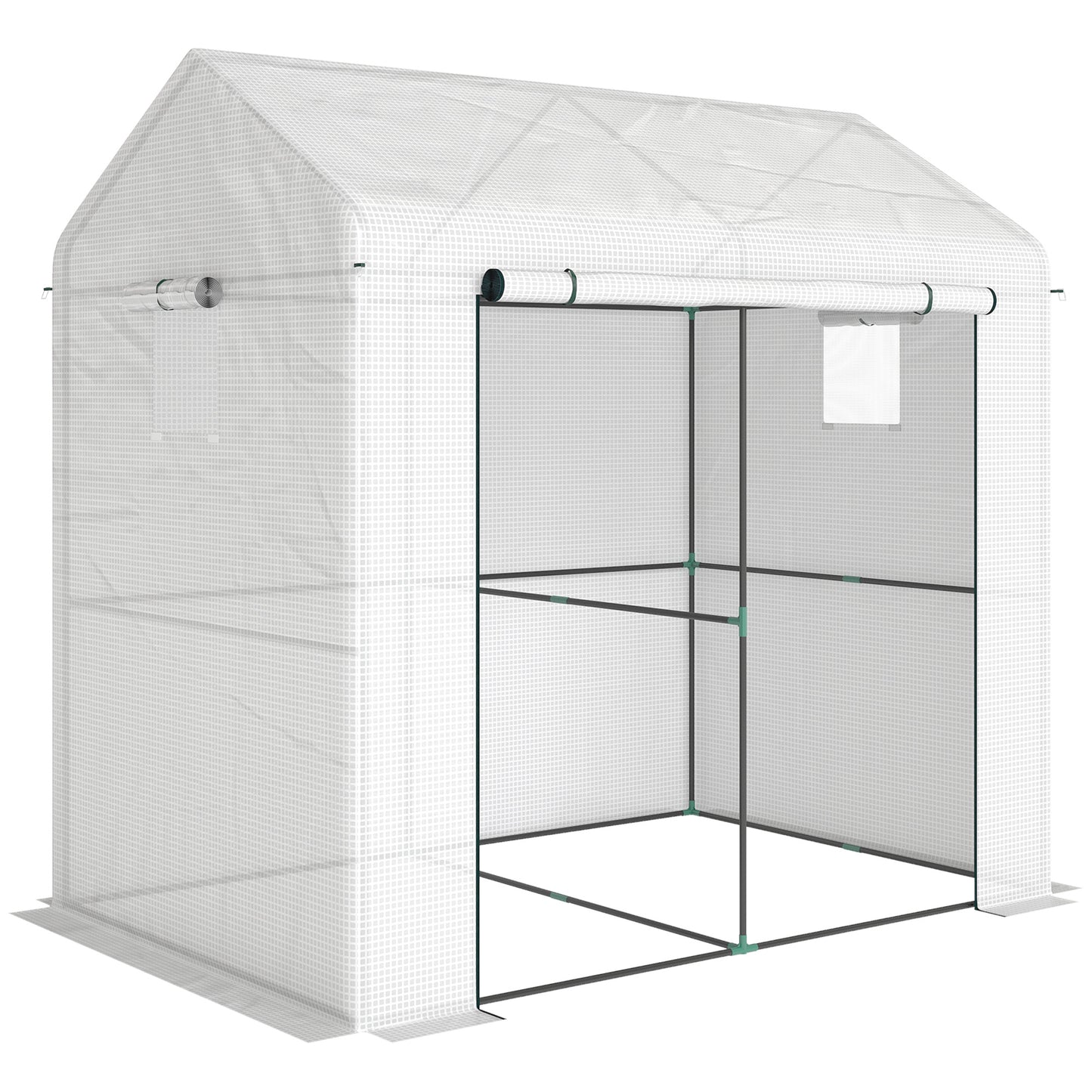 Photo of Outsunny Walk-in Greenhouse, Outdoor Tomato Greenhouse with Roll-up Door and Mesh Windows, PE Cover, 200 x 140 x 200cm, White in White colour on a white background