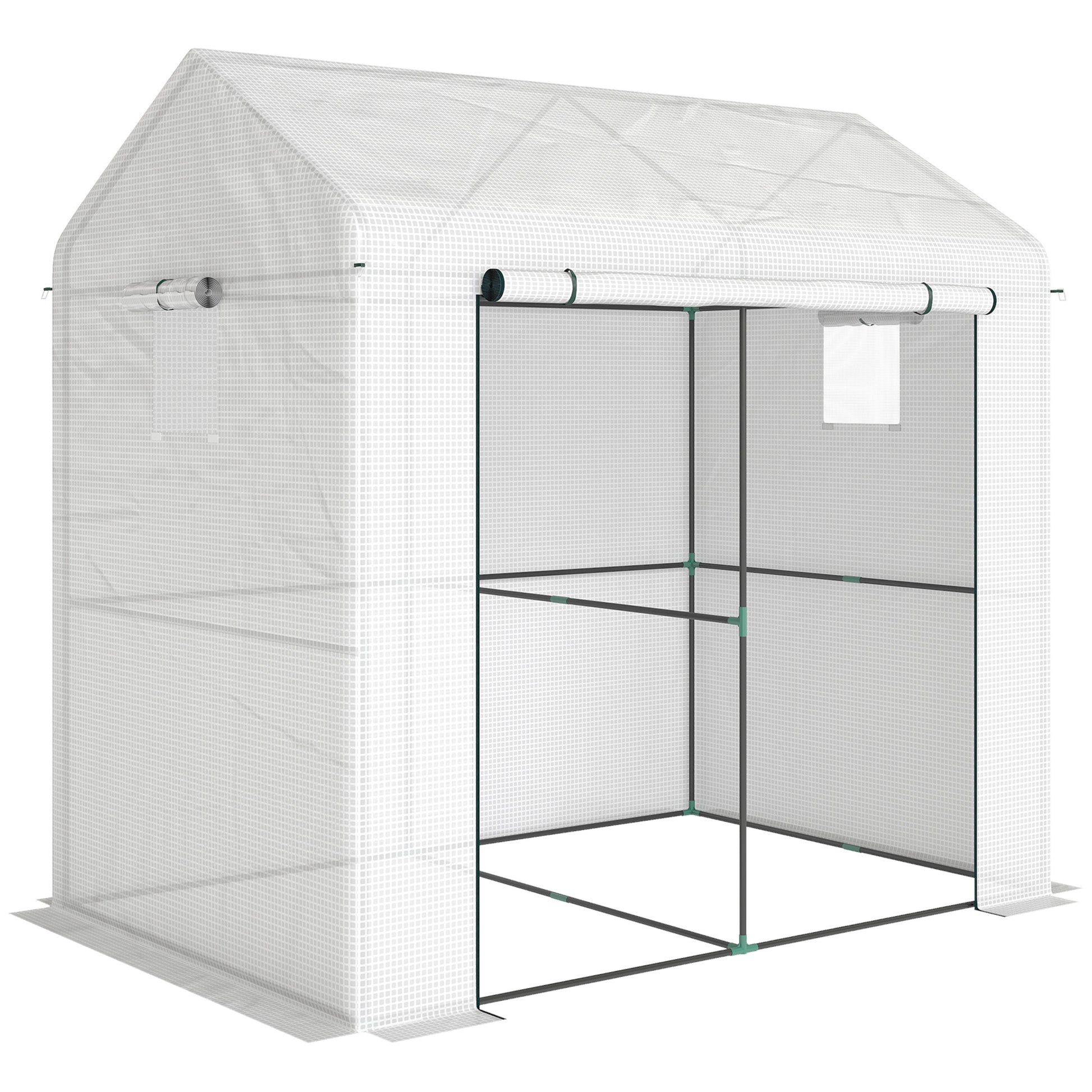 Photo of Outsunny Walk-in Greenhouse, Outdoor Tomato Greenhouse with Roll-up Door and Mesh Windows, PE Cover, 200 x 140 x 200cm, White in White colour on a white background