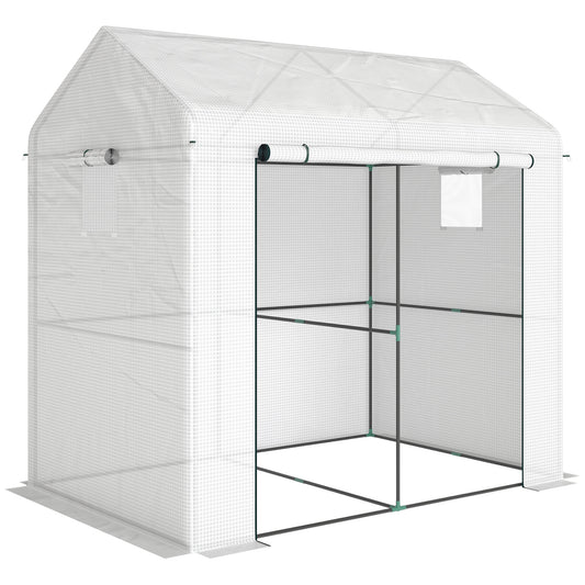 Photo of Outsunny Walk-in Greenhouse, Outdoor Tomato Greenhouse with Roll-up Door and Mesh Windows, PE Cover, 200 x 140 x 200cm, White in White colour on a white background