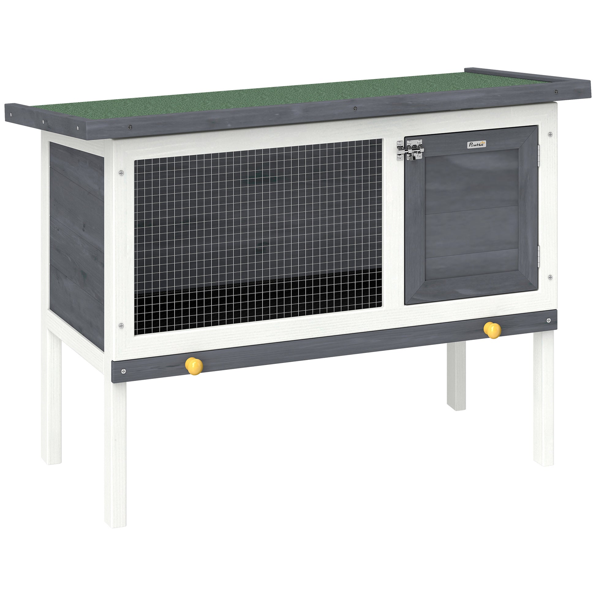 Photo of PawHut Wooden Rabbit Hutch, Guinea Pig Hutch with Asphalt Roof, Outdoor Elevated Bunny House for Rabbits, Chinchillas in Chinchillas colour on a white background