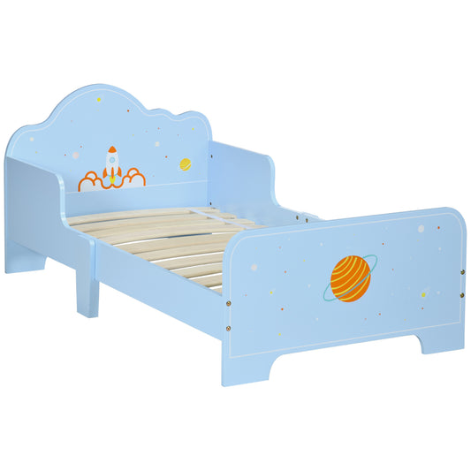 Photo of ZONEKIZ Space Themed Toddler Bed, Kids Bedroom Furniture, with Safety Rails - Blue in Blue colour on a white background