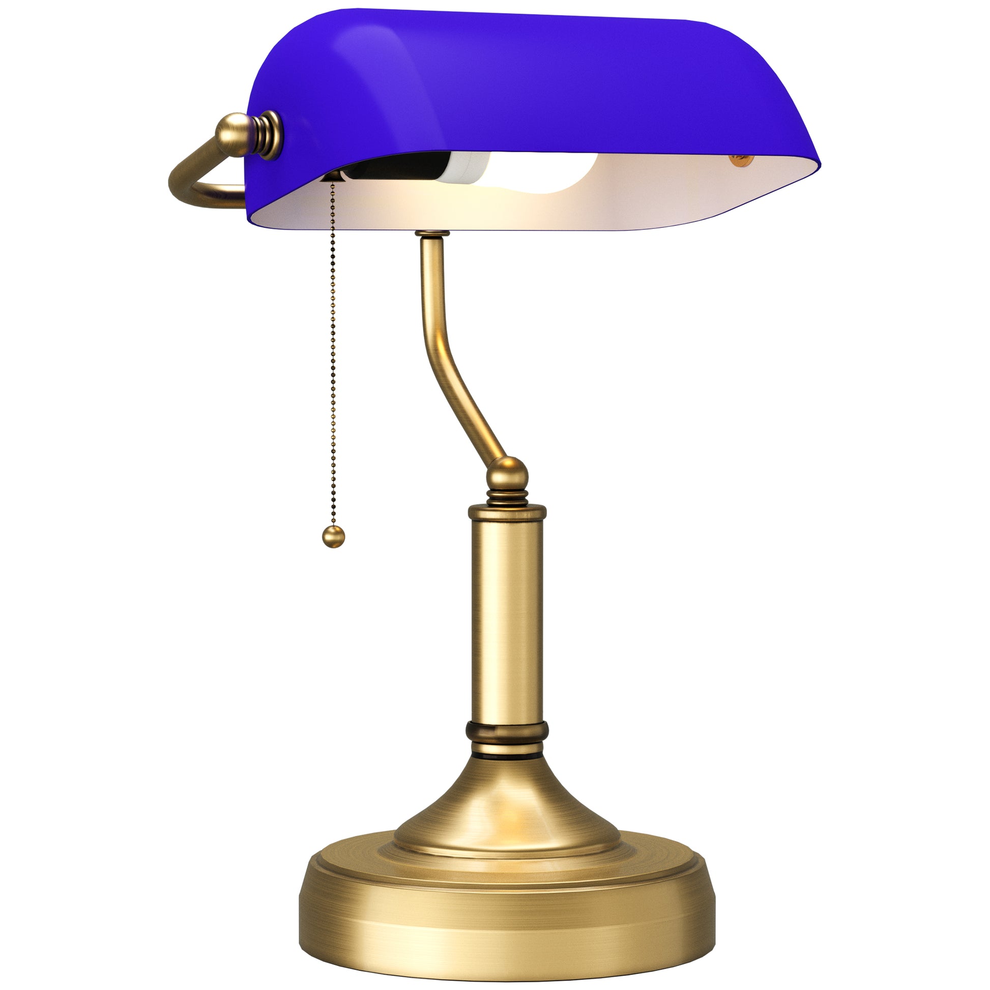 Photo of HOMCOM Banker's Desk Lamp with Antique Bronze Tone Base, Table Lamp with Blue Glass Shade for Home Office, Blue in Blue colour on a white background