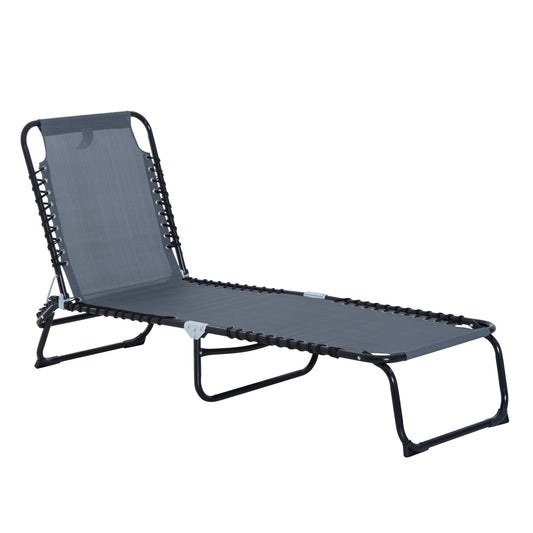 Photo of Outsunny Foldable Sun Lounger, Outdoor 4 Level Adjustable Backrest Reclining Chaise Chair, Steel Frame Recliner Chair for Camping, Hiking, Grey in Grey colour on a white background