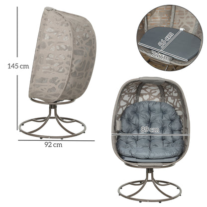 Outsunny swivel egg chair shown from front and side with seat and overall dimensions