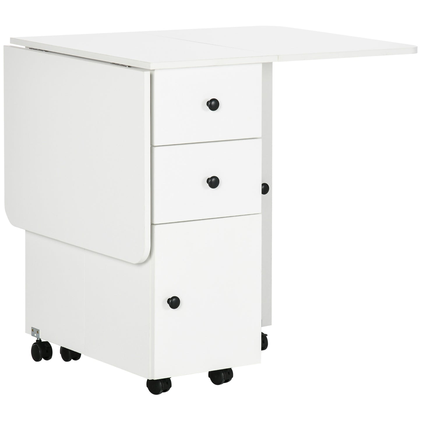 Photo of HOMCOM Multi-Storage Six-Person Drop Leaf Dining Table -  White in White colour on a white background