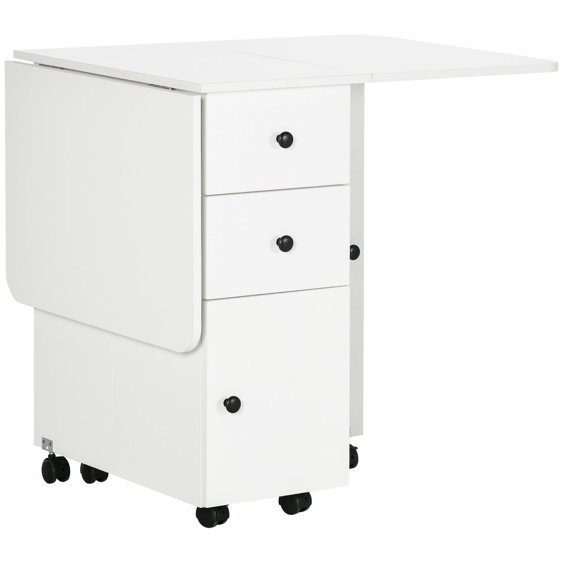 Photo of HOMCOM Multi-Storage Six-Person Drop Leaf Dining Table -  White in White colour on a white background