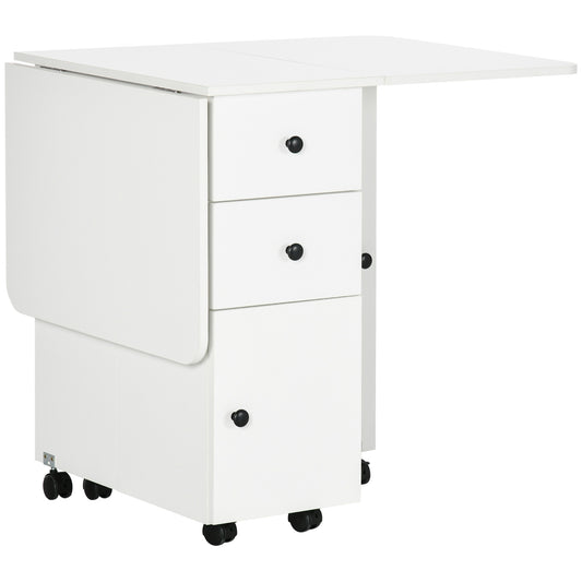 Photo of HOMCOM Multi-Storage Six-Person Drop Leaf Dining Table -  White in White colour on a white background