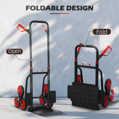 DURHAND folding hand truck shown open and folded, with red wheels and black frame