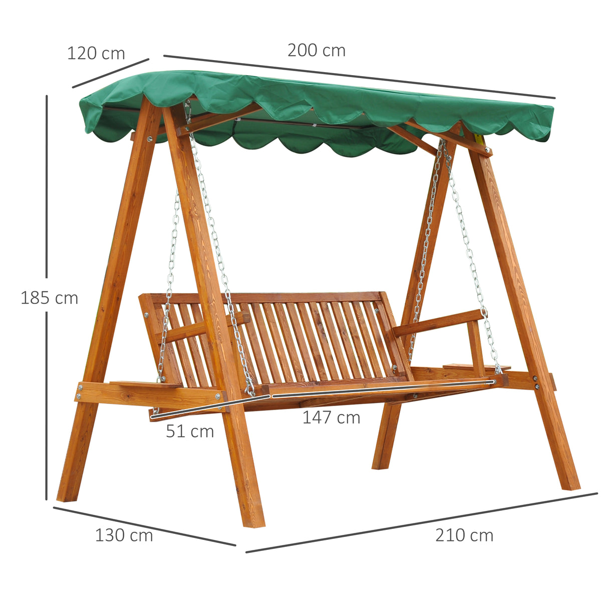 Outsunny 3-Seater Pinewood Swing Chair-Green