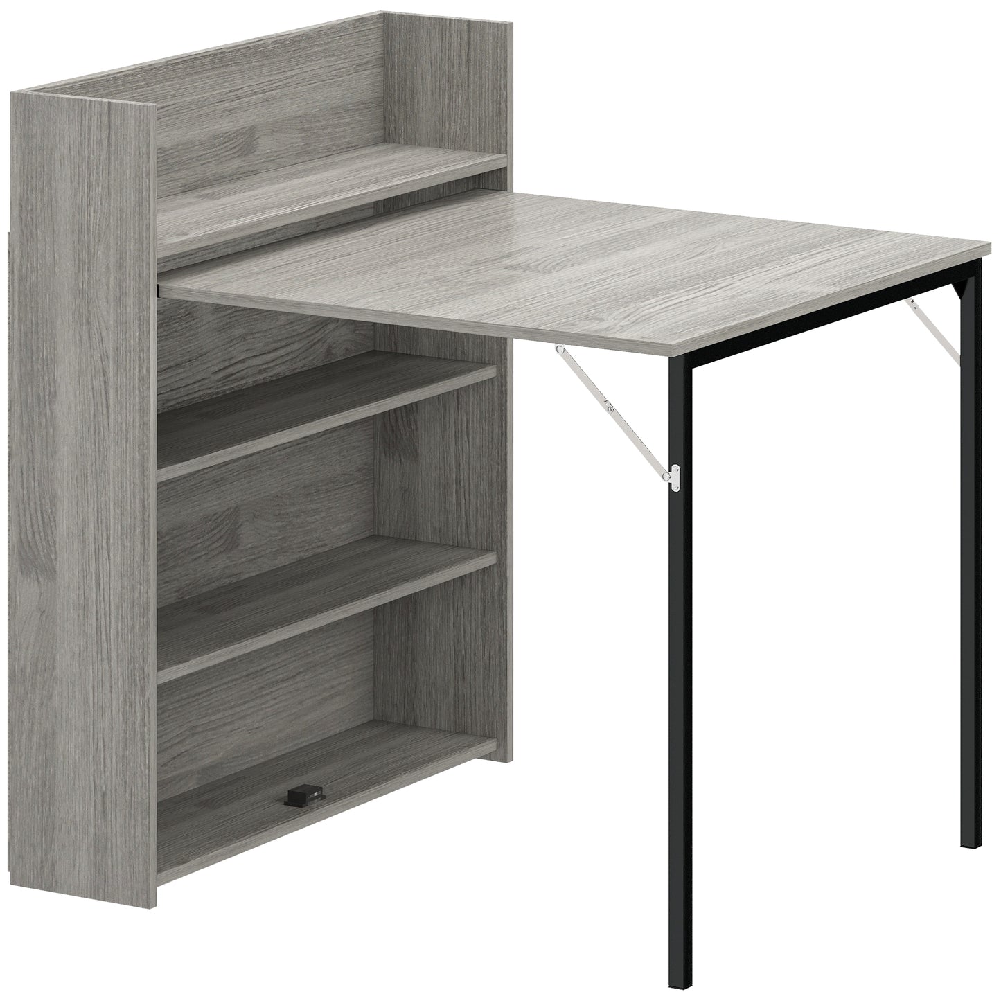 Photo of HOMCOM Kitchen Table, Folding Dining Table, with 4-Tier Shelves, Modern Drop-Leaf Table, Grey Wood Effect in Effect colour on a white background