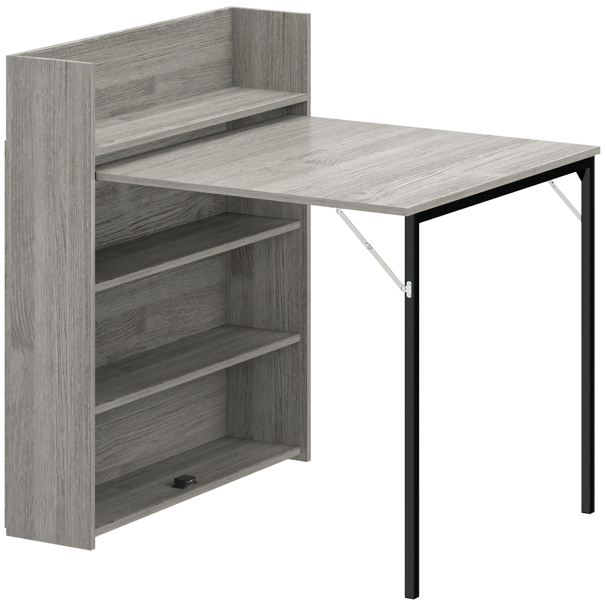 Photo of HOMCOM Kitchen Table, Folding Dining Table, with 4-Tier Shelves, Modern Drop-Leaf Table, Grey Wood Effect in Effect colour on a white background