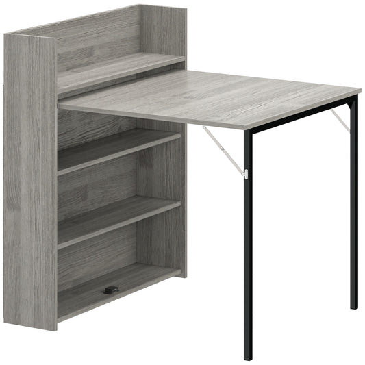 Photo of HOMCOM Kitchen Table, Folding Dining Table, with 4-Tier Shelves, Modern Drop-Leaf Table, Grey Wood Effect in Effect colour on a white background