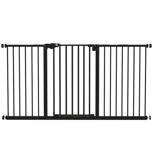 Photo of PawHut Adjustable Safety Gate w/ Three Extensions, Four Adjustable Screws, Black in Black colour on a white background
