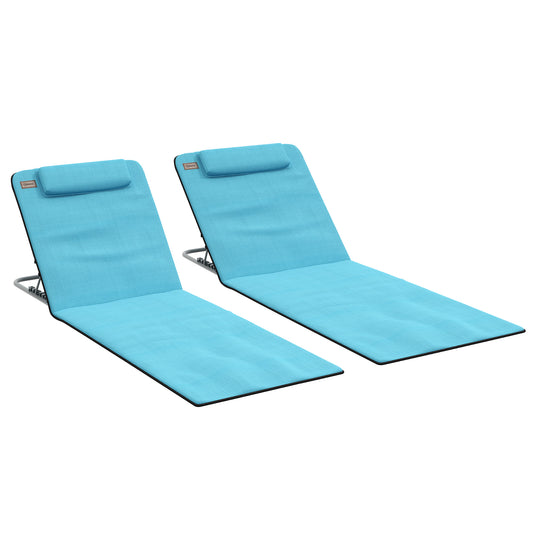 Photo of Outsunny Set of Two Metal Frame Beach Chairs, with Reclining Backs - Blue in Blue colour on a white background