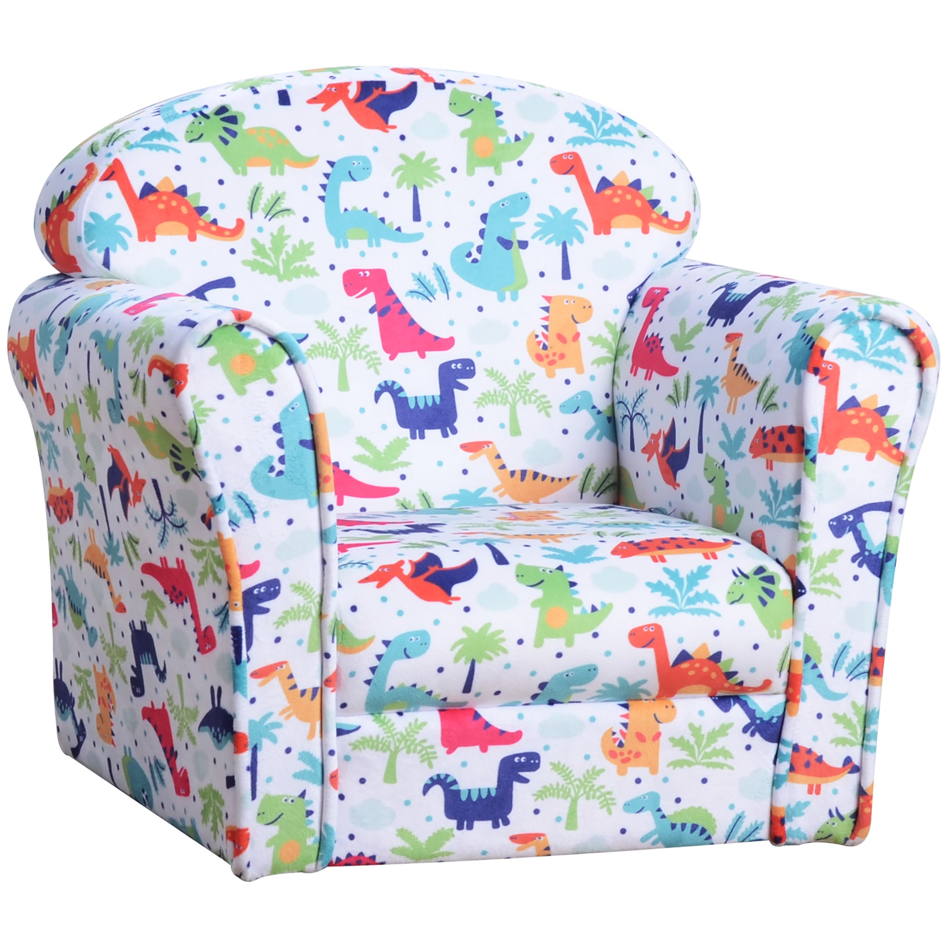 Photo of HOMCOM Children's Armchair Flannel Kids Sofa Tub Chair Cartoon Dinosaur Pattern Wooden Frame Bedroom Playroom Seater Multicolour in Multicolour colour on a white background