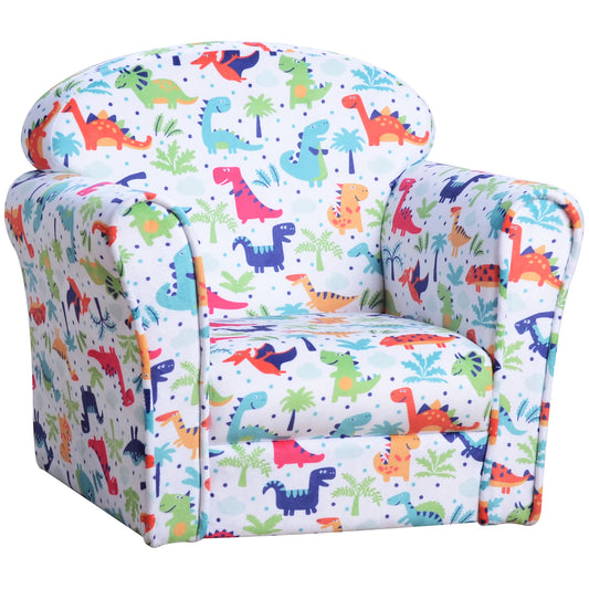 Photo of HOMCOM Children's Armchair Flannel Kids Sofa Tub Chair Cartoon Dinosaur Pattern Wooden Frame Bedroom Playroom Seater Multicolour in Multicolour colour on a white background