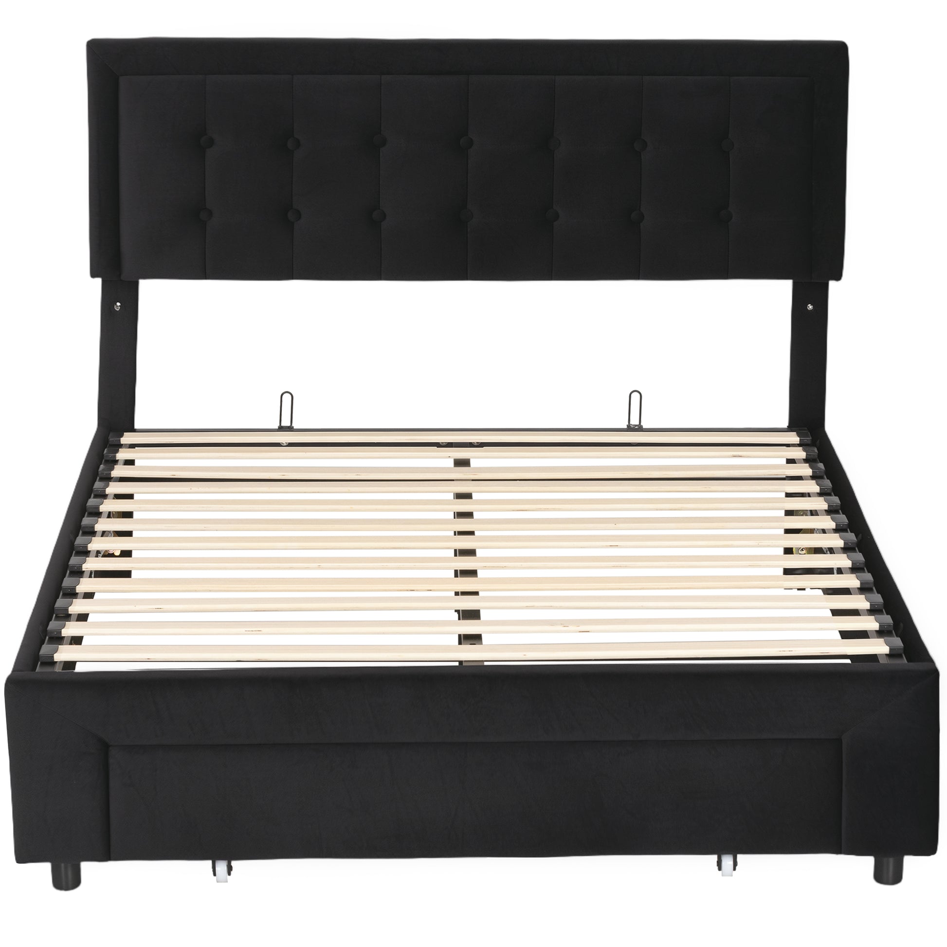 Photo of HOMCOM Double Ottoman Bed Frame, with Front Drawer - Black in Black colour on a white background