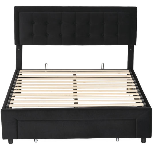 Photo of HOMCOM 4ft6 Double Ottoman Bed Frame, with Front Drawer - Black in Black colour on a white background