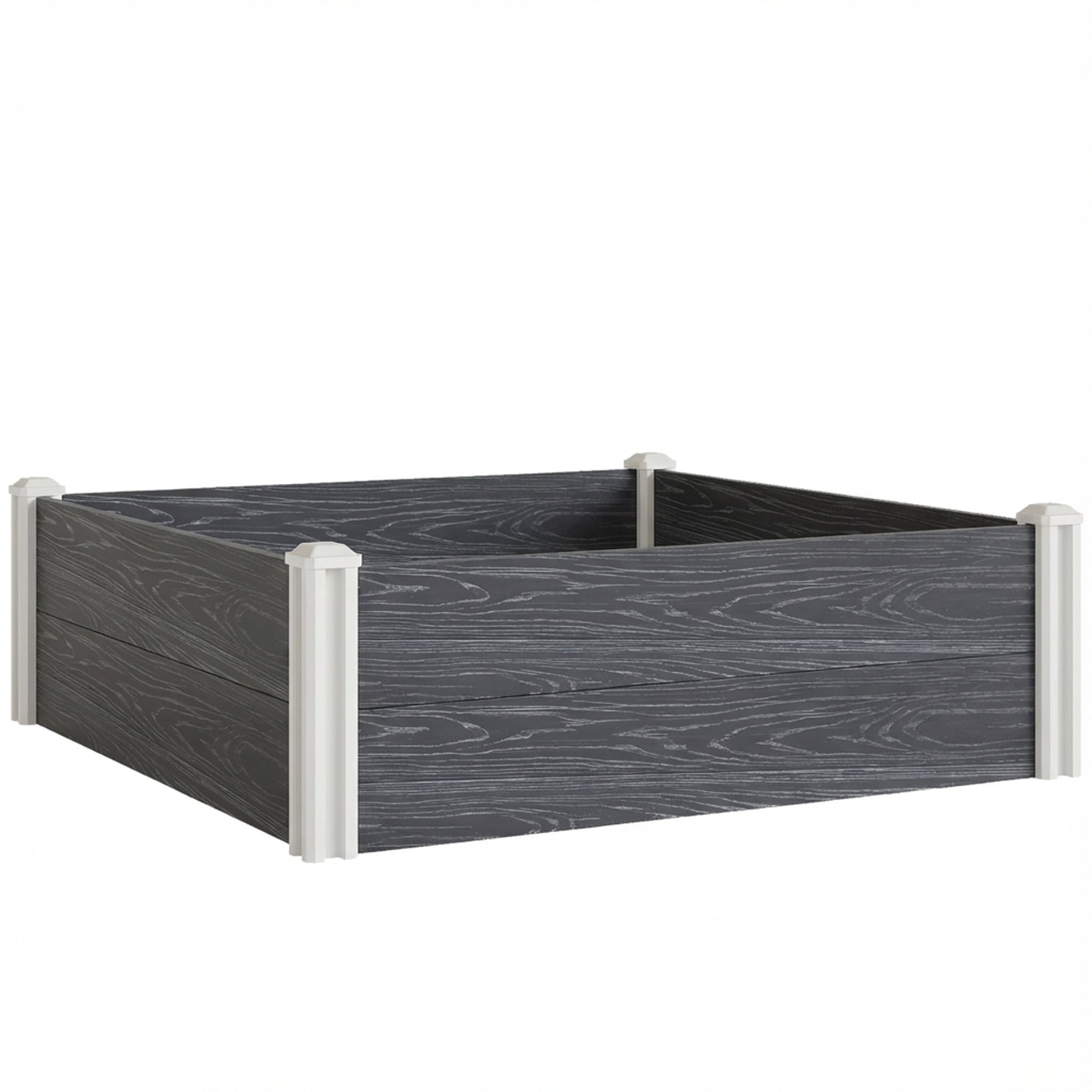 Photo of Outsunny Vinyl Raised Garden Bed Kit, 3 x 3 x 1ft Modular Elevated Garden Box with Slotting Legs and Open Bottom, Dark Grey in Grey colour on a white background