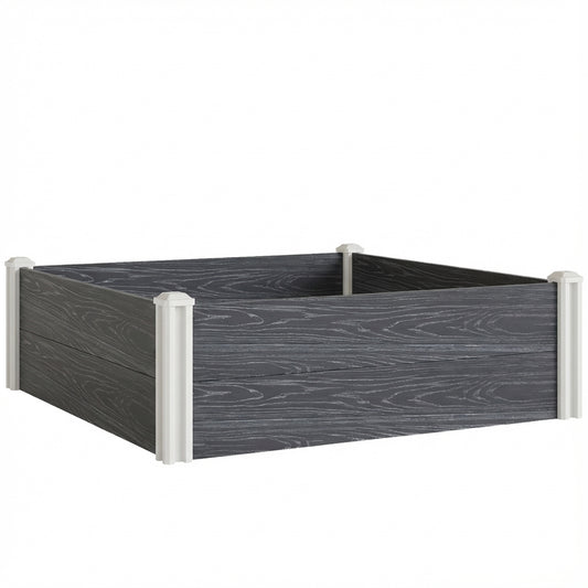 Photo of Outsunny Vinyl Raised Garden Bed Kit, 3 x 3 x 1ft Modular Elevated Garden Box with Slotting Legs and Open Bottom, Dark Grey in Grey colour on a white background