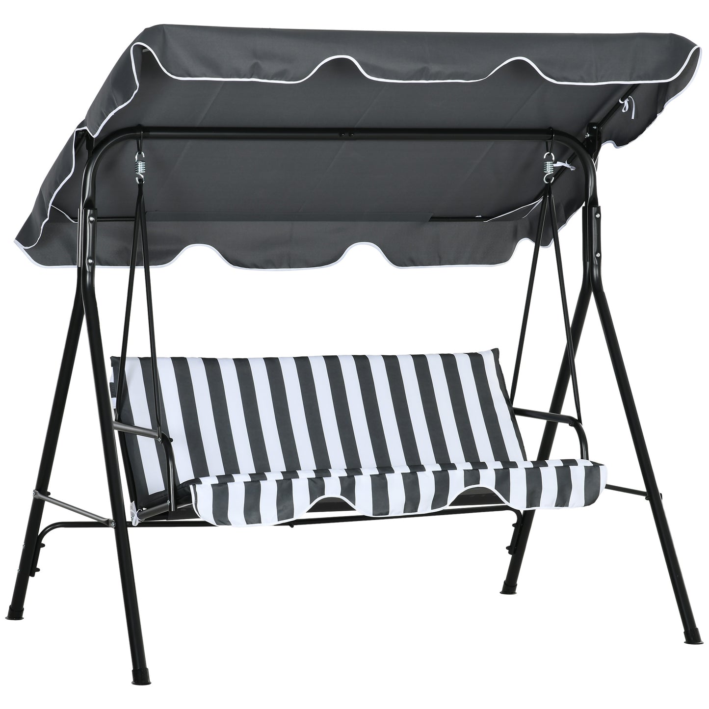 Photo of Outsunny 3 Seater Garden Swing Chair, Outdoor Swing Chair with Adjustable Canopy, Mental Frame & Cushions, Grey in Grey colour on a white background