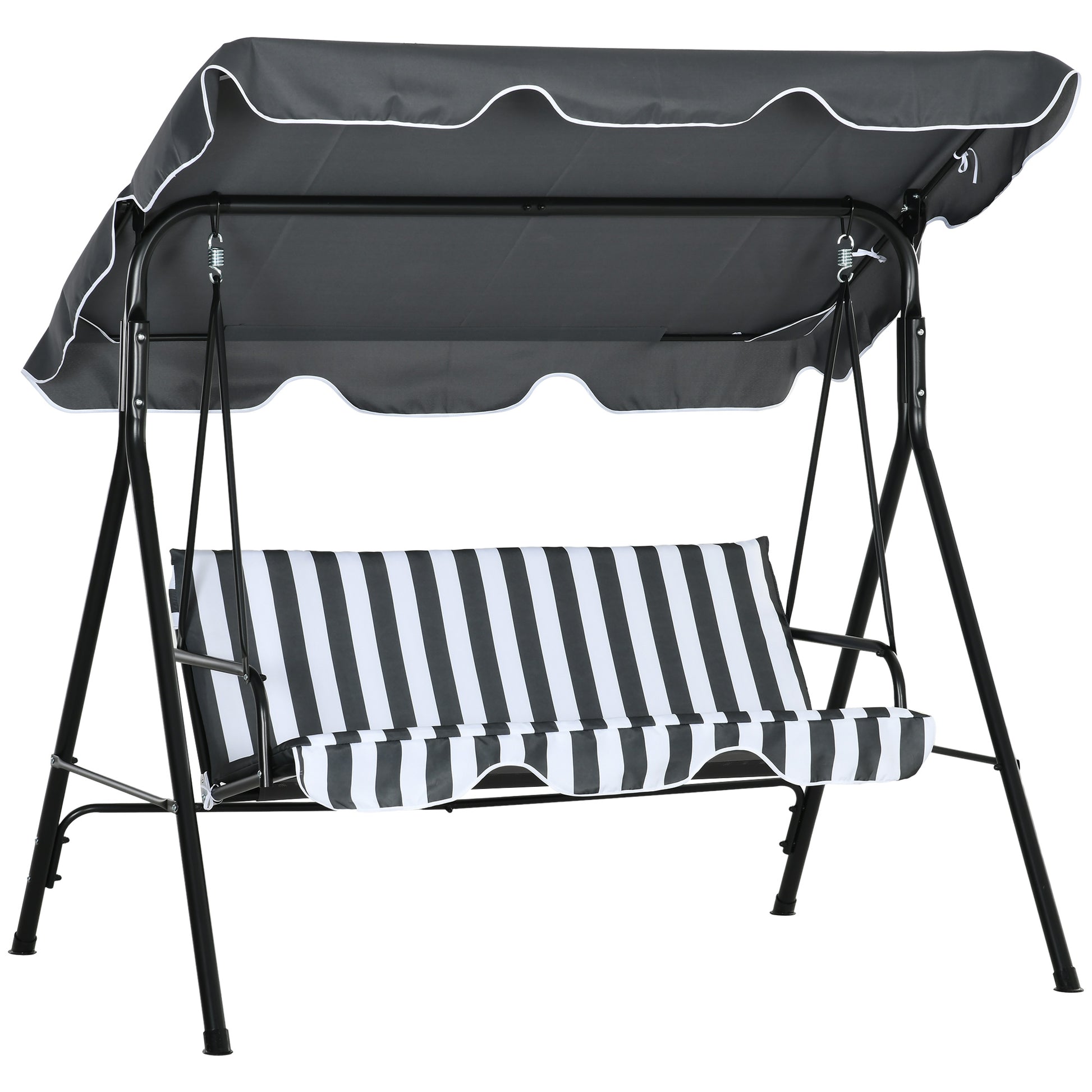 Photo of Outsunny 3 Seater Garden Swing Chair, Outdoor Swing Chair with Adjustable Canopy, Mental Frame & Cushions, Grey in Grey colour on a white background