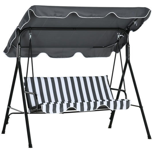 Photo of Outsunny 3 Seater Garden Swing Chair, Outdoor Swing Chair with Adjustable Canopy, Mental Frame & Cushions, Grey in Grey colour on a white background