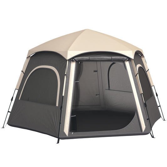 Photo of Outsunny Instant Pop Up Camping Tent, 2/3/4 Person Easy Setup Dome Family Tent with Vestibule, Rainfly, 4 Mesh Windows & 2 Doors, Hexagonal Design, Waterproof & UV Protected, Dark Grey in Grey colour on a white background