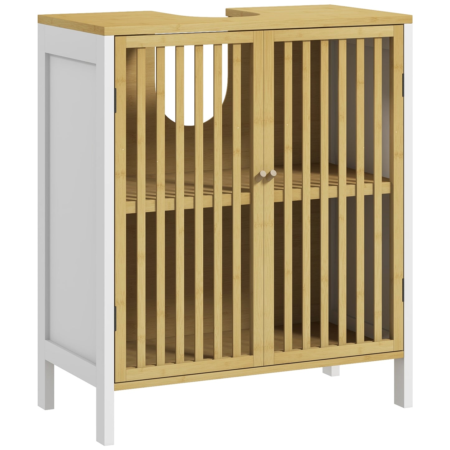 Photo of HOMCOM Bamboo-Blend Retro Cut-Out Under Sink Cabinet in Cabinet colour on a white background