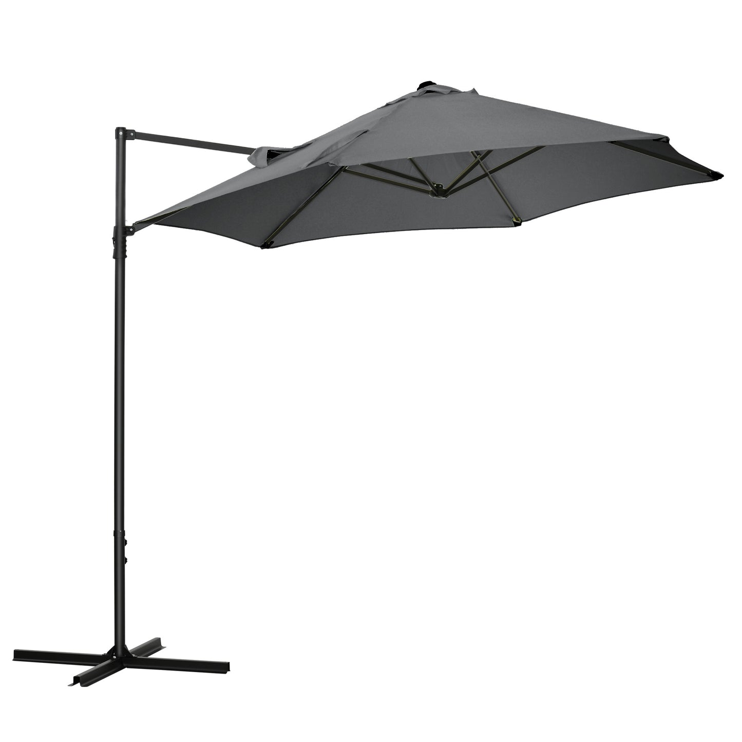 Photo of Outsunny 2.5M Garden Cantilever Parasol, Offset Roma Patio Umbrella Hanging Sun Shade Canopy Shelter with 360° Rotation and Cross Base, Dark Grey in Grey colour on a white background