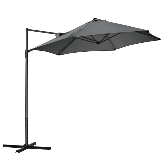 Photo of Outsunny 2.5M Garden Cantilever Parasol, Offset Roma Patio Umbrella Hanging Sun Shade Canopy Shelter with 360° Rotation and Cross Base, Dark Grey in Grey colour on a white background