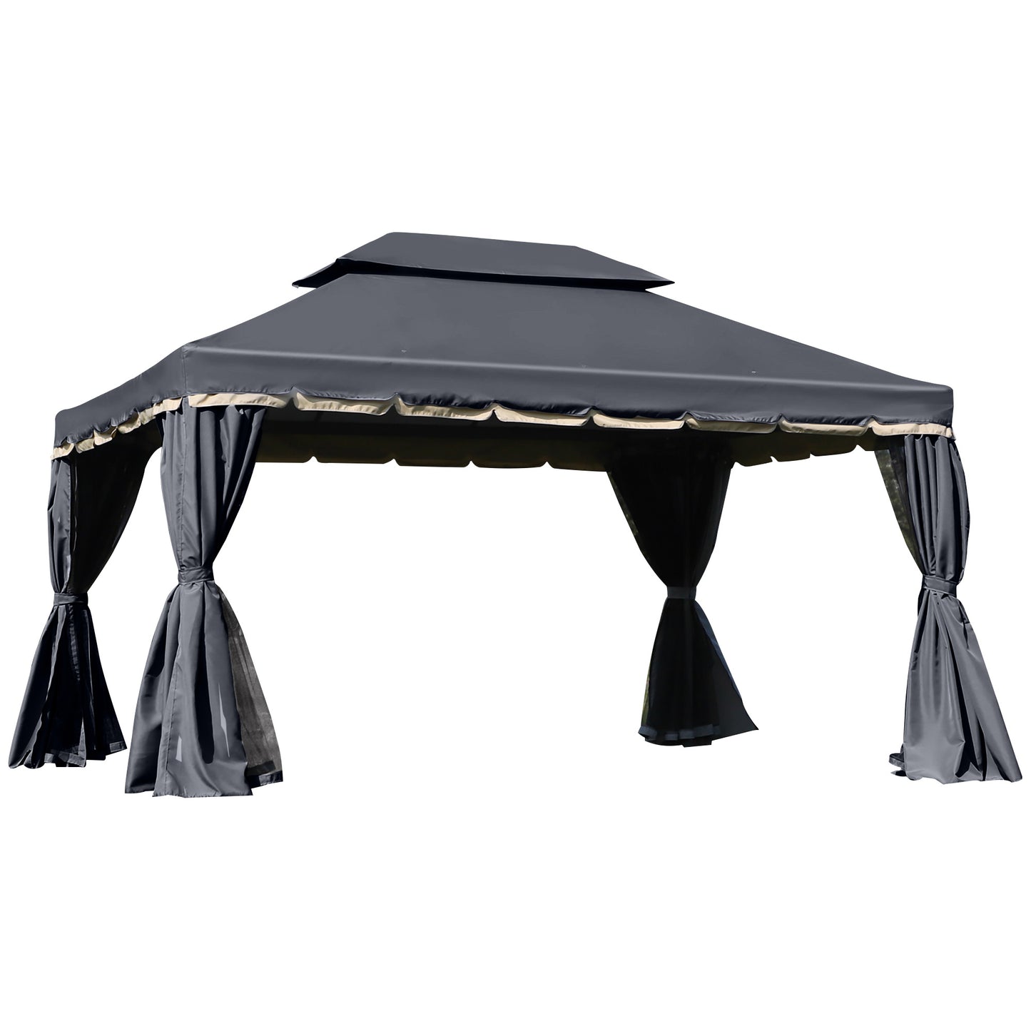 Photo of Outsunny 3 x 4m Aluminium Garden Gazebo, Marquee Canopy Shelter Pavilion Party Tent with Nets and Curtains for Garden and Deck, Black in Black colour on a white background