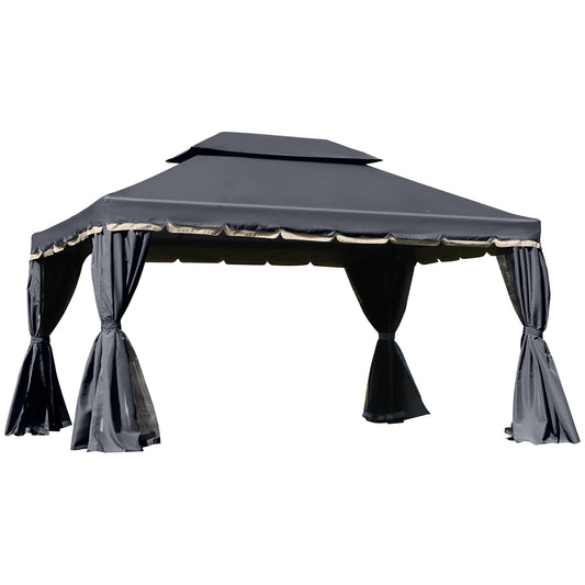 Photo of Outsunny 3 x 4m Aluminium Garden Gazebo, Marquee Canopy Shelter Pavilion Party Tent with Nets and Curtains for Garden and Deck, Black in Black colour on a white background