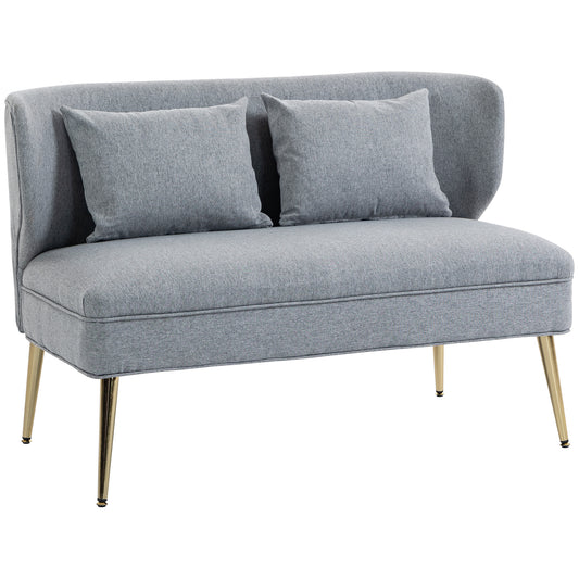 Photo of HOMCOM 2 Seater Sofa, Linen-look Fabric Small Sofa with Wing Back, Thick Seat, Metal Legs, Light Grey in Grey colour on a white background