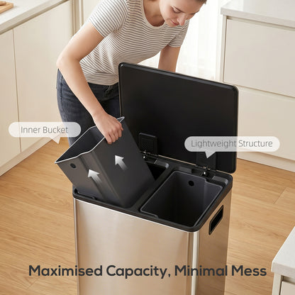 HOMCOM dual-compartment bin with one removable inner bucket lifted out