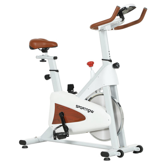 Photo of SPORTNOW Quiet Stationary Exercise Bike with Adjustable Resistance, Seat, White in White colour on a white background