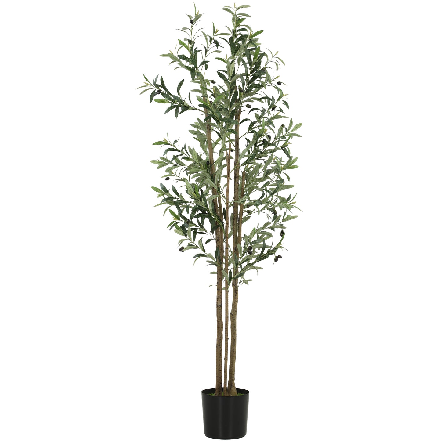 Photo of HOMCOM Decorative Artificial Plant, 175 cm Silk Olive Tree with 787 Leaves in Cement Pot, Fake Plant in Plant colour on a white background