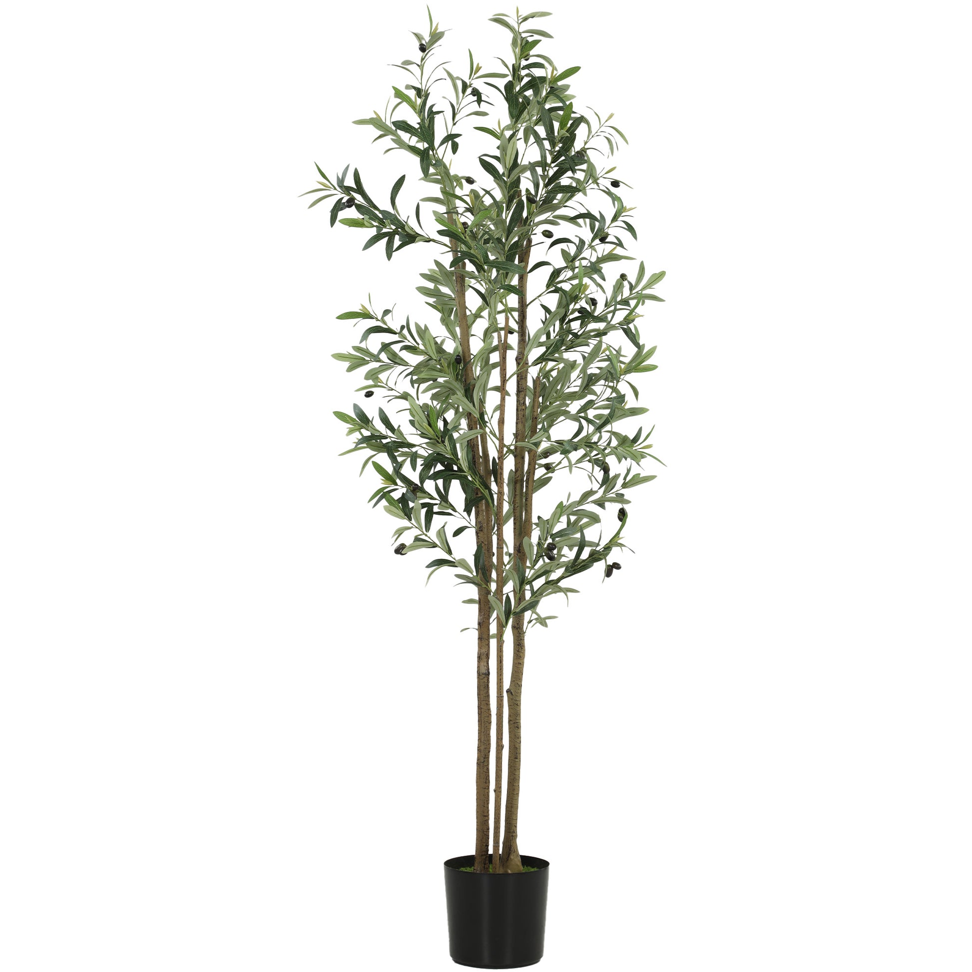 Photo of HOMCOM Decorative Artificial Plant, 175 cm Silk Olive Tree with 787 Leaves in Cement Pot, Fake Plant in Plant colour on a white background