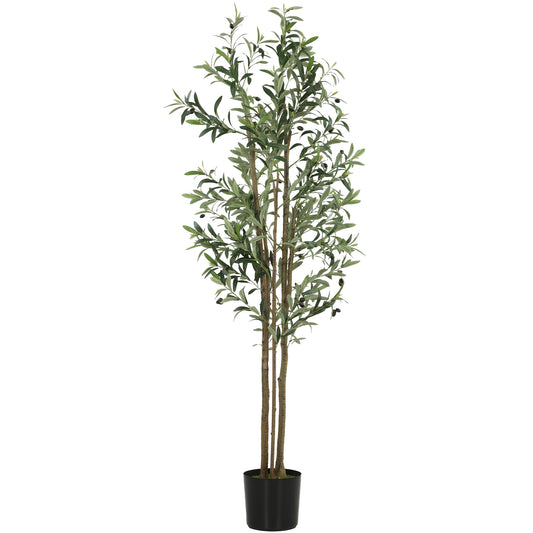 Photo of HOMCOM Decorative Artificial Plant, 175 cm Silk Olive Tree with 787 Leaves in Cement Pot, Fake Plant in Plant colour on a white background