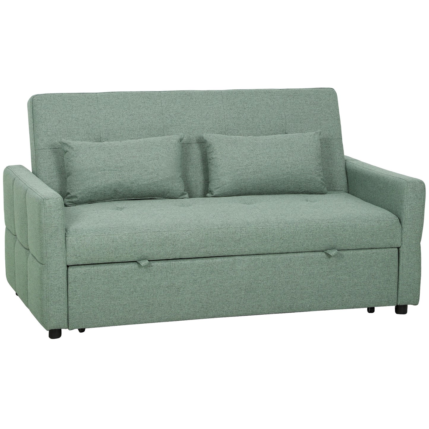 Photo of HOMCOM Three-Way 2 Seater Sofa Bed with Three-position back and Two Soft Pillows - Green in Green colour on a white background