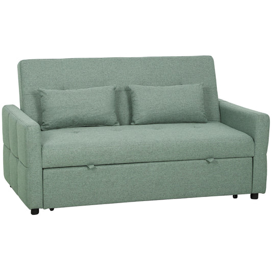 Photo of HOMCOM Three-Way 2 Seater Sofa Bed with Three-position back and Two Soft Pillows - Green in Green colour on a white background