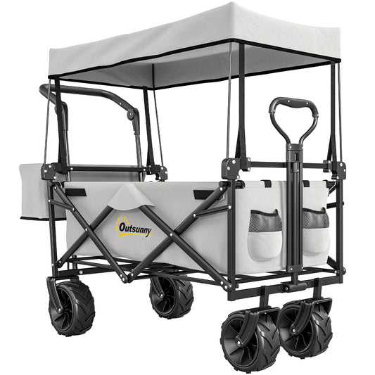 Photo of Outsunny 180L Festival Trolley on Wheels, Push & Pull Beach Cart with Removable Canopy, Wide All-Terrain Wheels, Folding Camping Trolley Cart, Adjustable Handle for Garden Fishing Shopping, Grey in Grey colour on a white background
