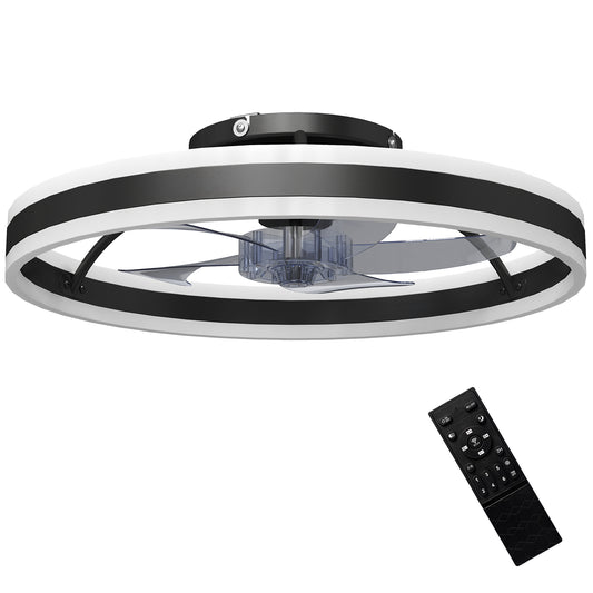 Photo of HOMCOM Ceiling Fan with Light and Remote, LED Mount Ceiling Fan with 3 Colour Temperatures, 6 Speed, 50 cm, Black in Black colour on a white background