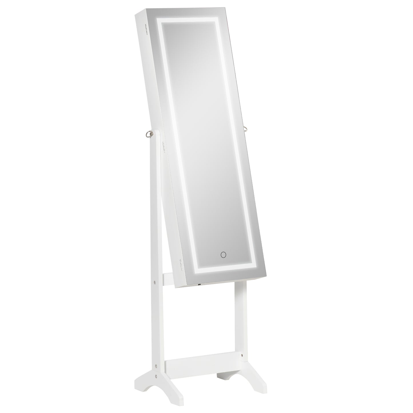 Photo of HOMCOM Jewellery Cabinet with LED Light, Lockable Jewellery Organiser with Full-Length Mirror for Bedroom Dressing Room, White in White colour on a white background