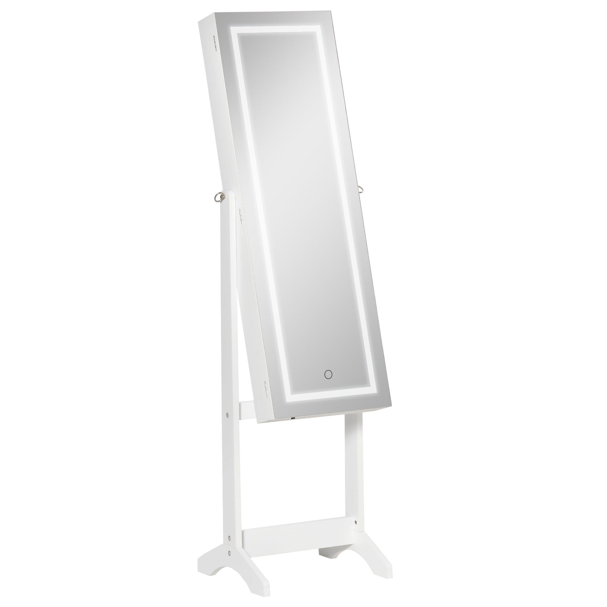 Photo of HOMCOM Jewellery Cabinet with LED Light, Lockable Jewellery Organiser with Full-Length Mirror for Bedroom Dressing Room, White in White colour on a white background